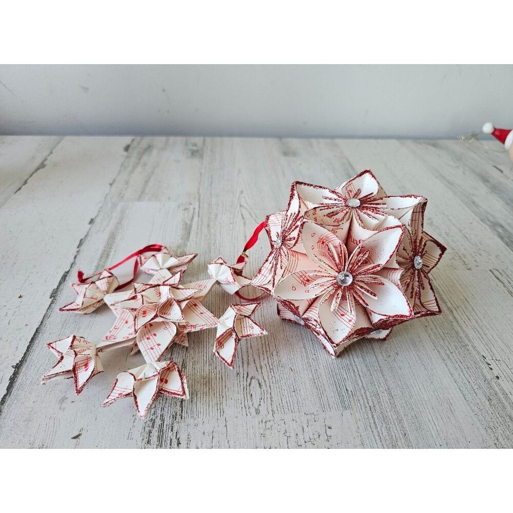 Piano sheet ornament music unique glitter‎ red snowflake Xmas tree